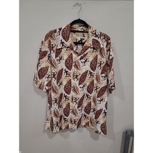 VTG. 60s/70s Polynesian Bazaar Hawaiian Warriors and Sheilds Camp‎ Shirt Men XXL